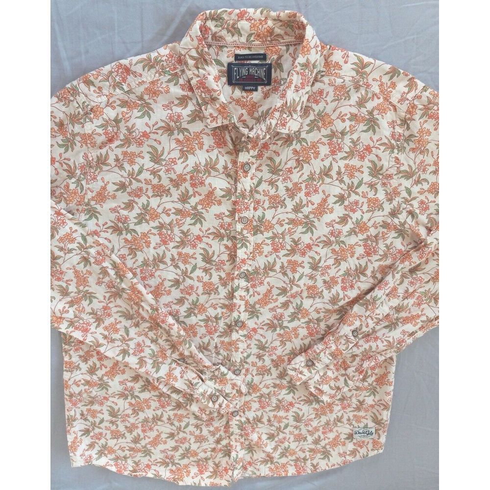 Flying Machine Women's Long sleeved Shirt Large Floral Yellow Orange Polyester